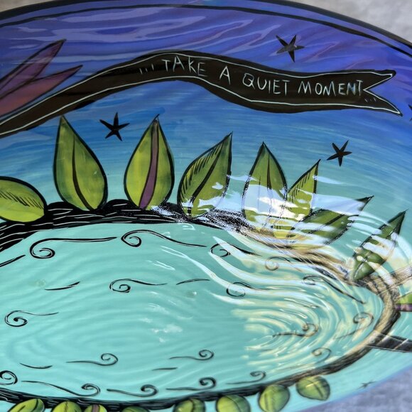 Terri Kern Vintage Handmade Moon Star Night Oval Serving Platter Bowl 14" Signed - Picture 6 of 16